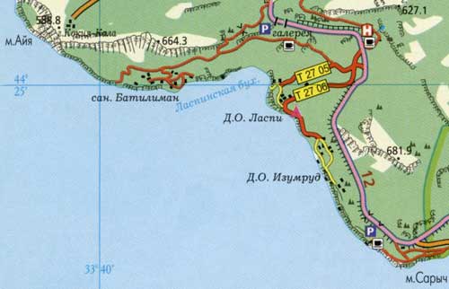Ласпинская бухта на карте Крыма