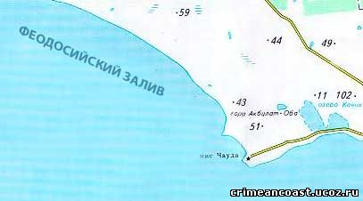 Мыс Чауда на карте Крыма