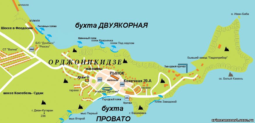 Карта пляжей Орджоникидзе