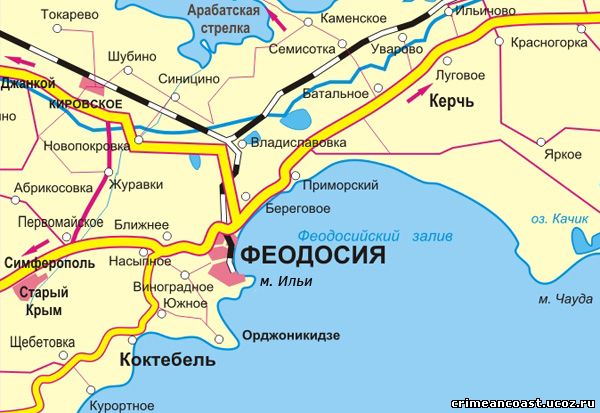 Феодосийский залив на карте Крыма
