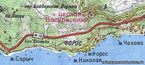 Форос на карте Крыма